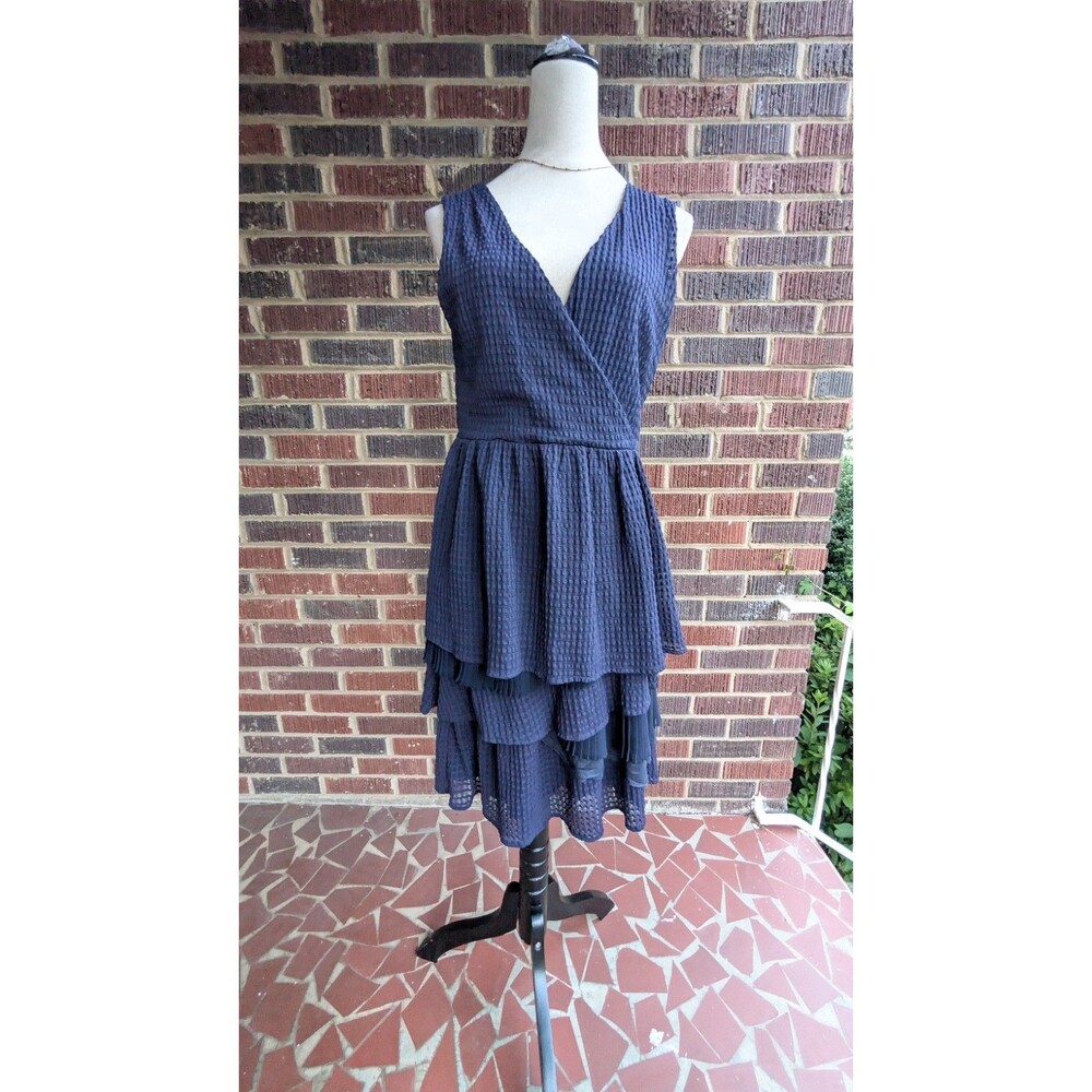 Ric Rac Textured Tiered Ruffle Sleeveless Dress -V-Neck -Eggplant -Size L